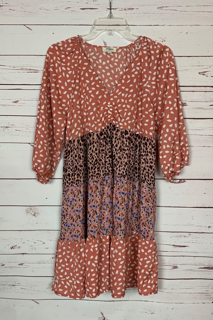Umgee USA Boutique Women's S Small Floral Animal Print 3/4 Sleeves Fall Dress